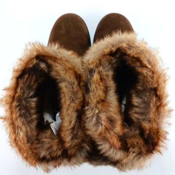 NWOT Minnetonka Somerville Women's Brown Suede Leather Boot Plush Faux Fur 8.... - Picture 6 of 13